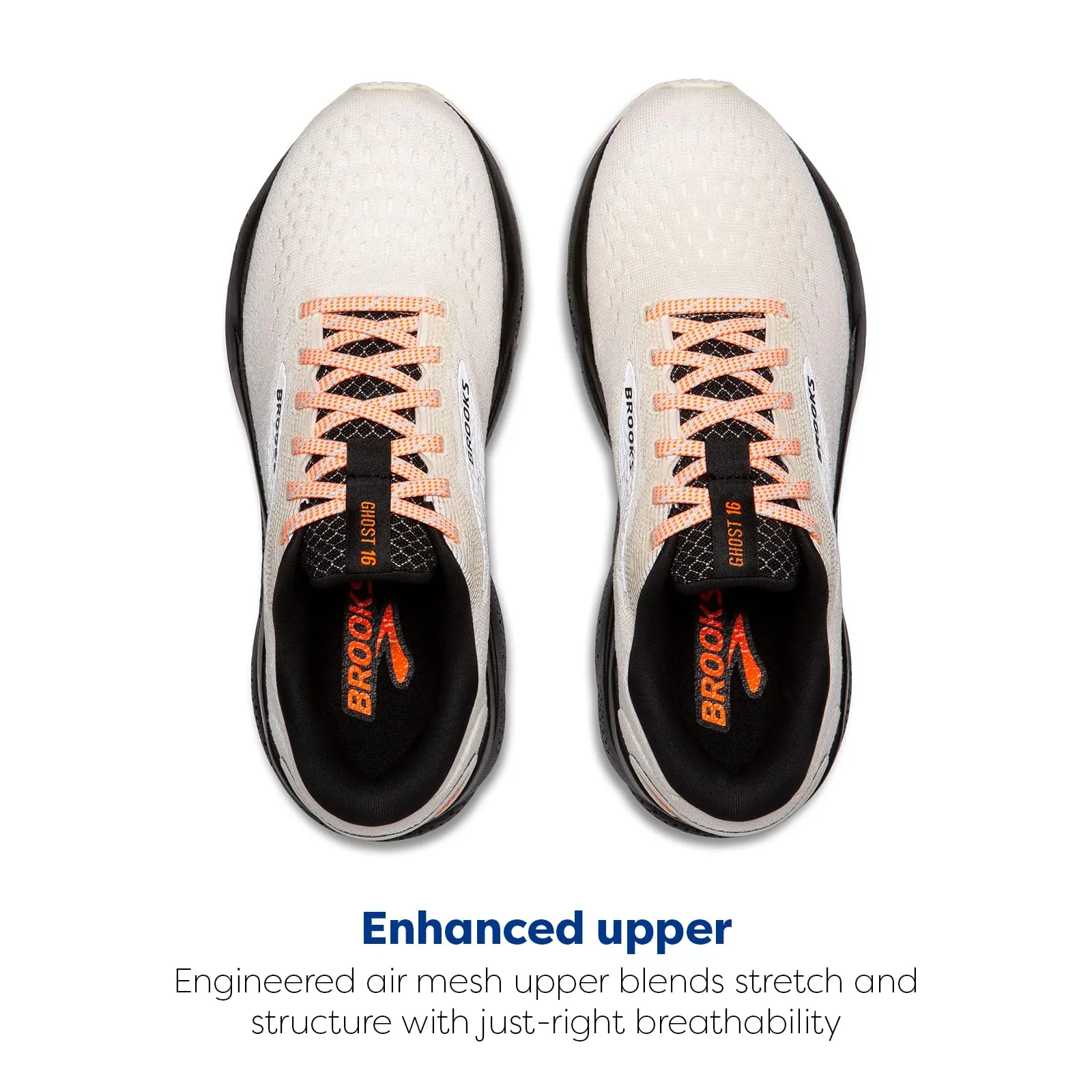 Brooks Women’s Ghost 16 Neutral Running Shoe - Ecru/Orange/Black - 8 Medium