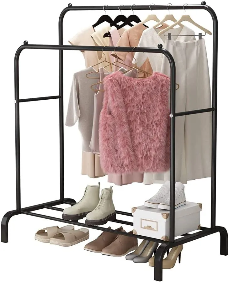 KriShyam®  Double Pole Hanger Garment Rack Freestanding Hanger Double Rods Multi-Functional Bedroom Clothing Rack (Hanger) Black