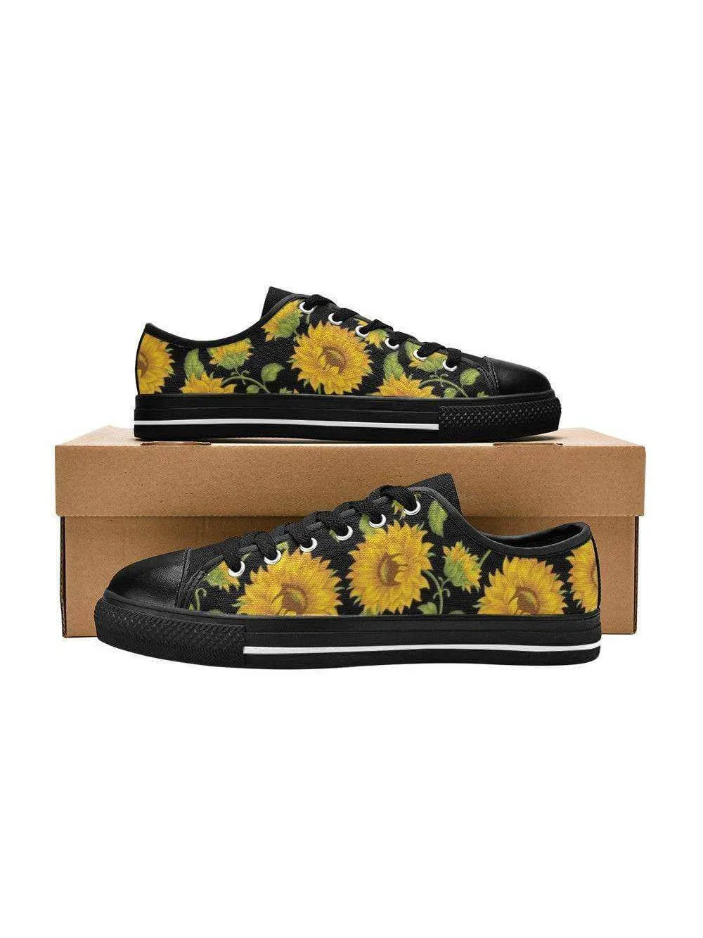 SUNFLOWERS BLACK Retro Style Sneakers