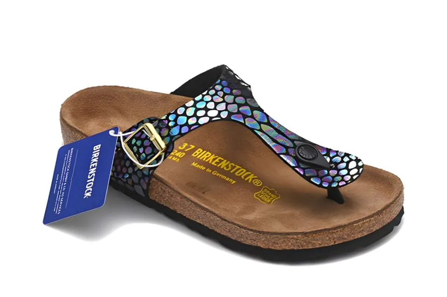 Wide Bk Thong Sandals Flip-flops in Dark Blue with Cork Footbed