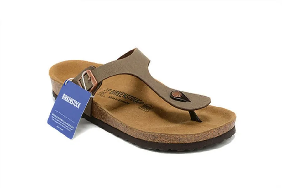Wide Bk Thong Sandals Flip-flops in Dark Blue with Cork Footbed
